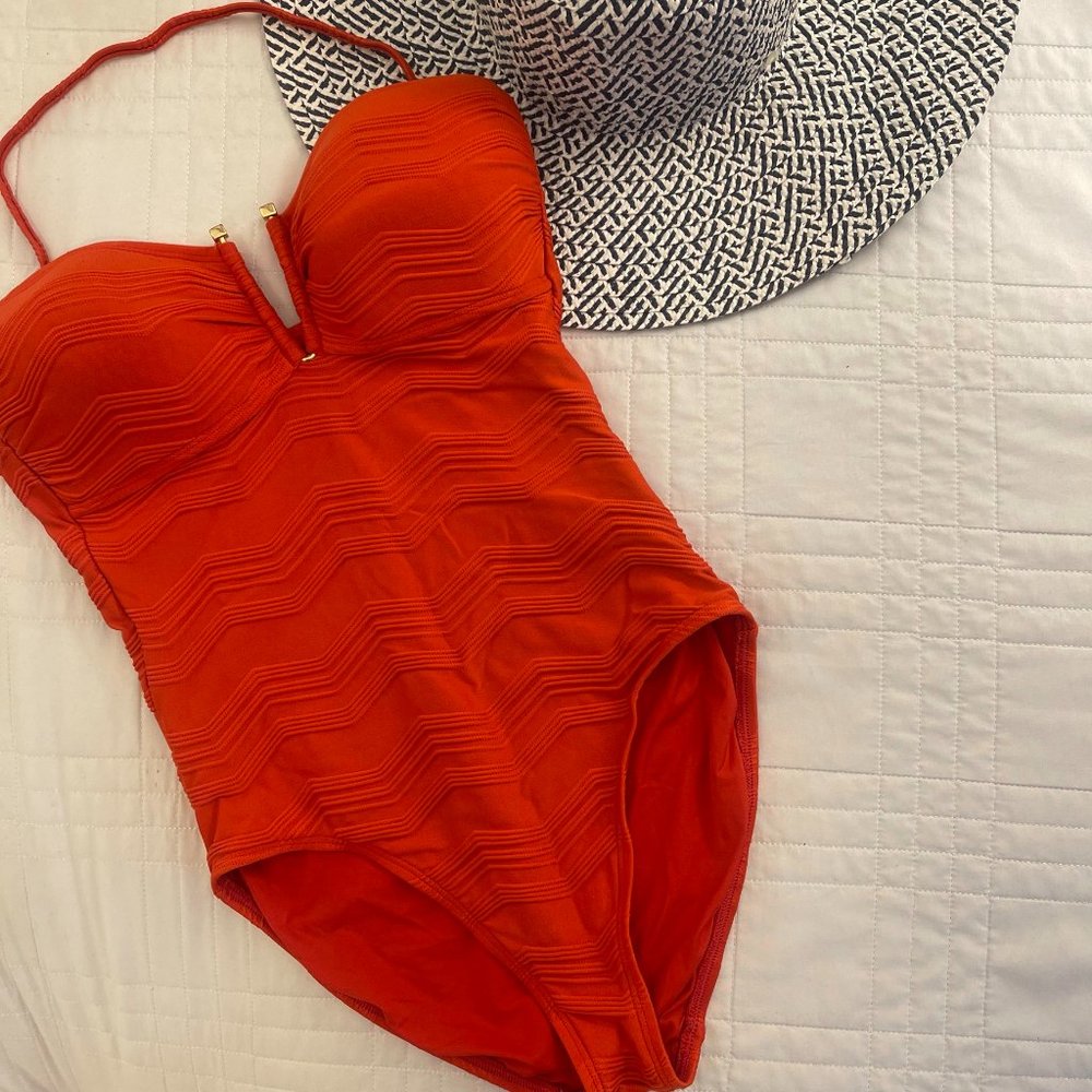 La Blanca Red Textured One-Piece Swimsuit